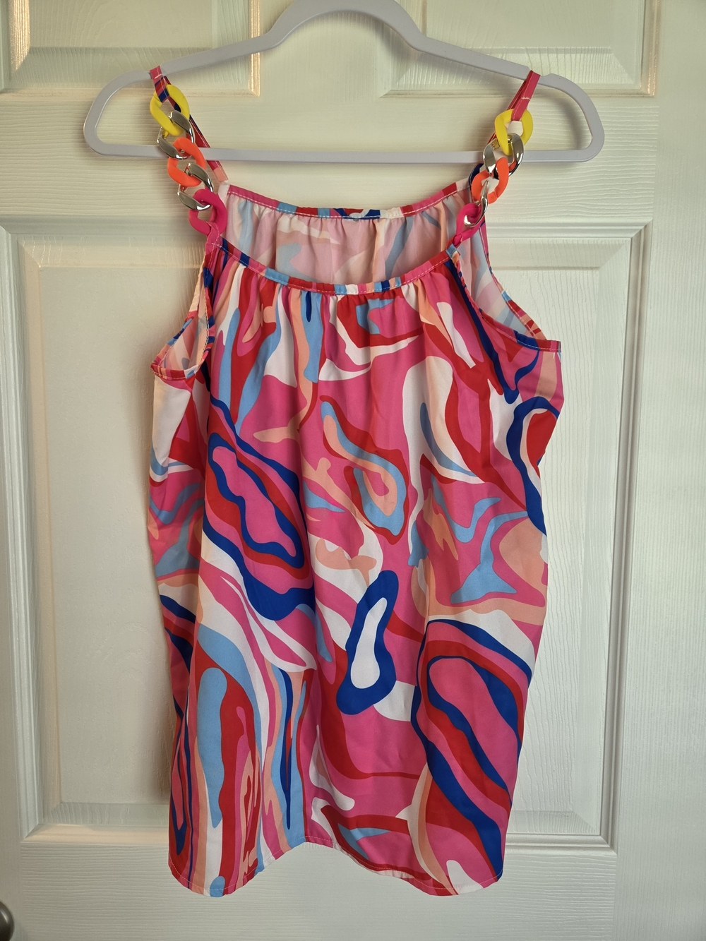 Colorful Abstract Print Tank Top with Chain-Link Straps